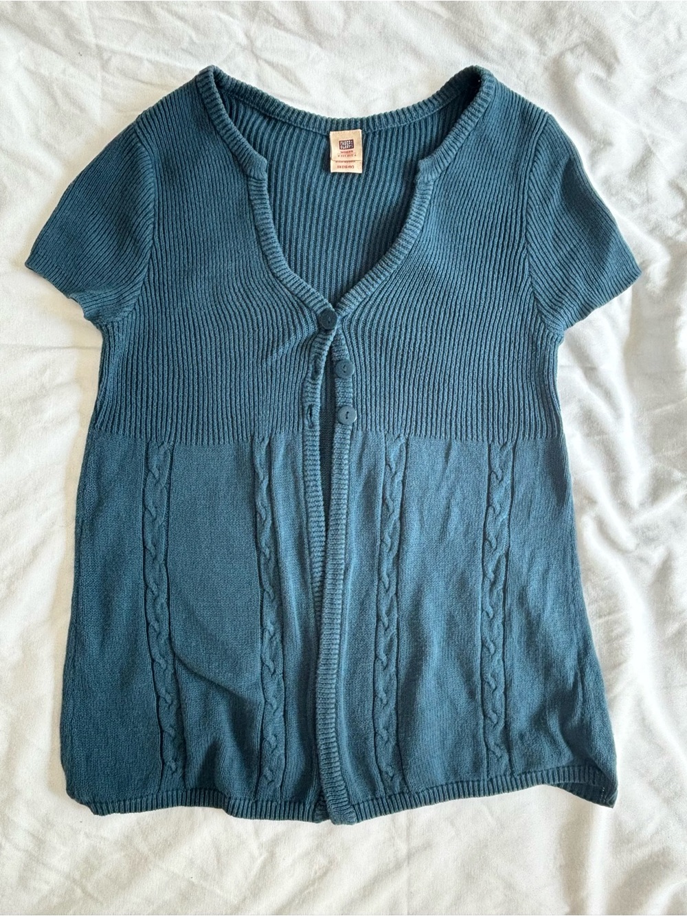 Faded Glory 1X Teal Cotton Knit Babydoll Cardigan Y2K Cottagecore